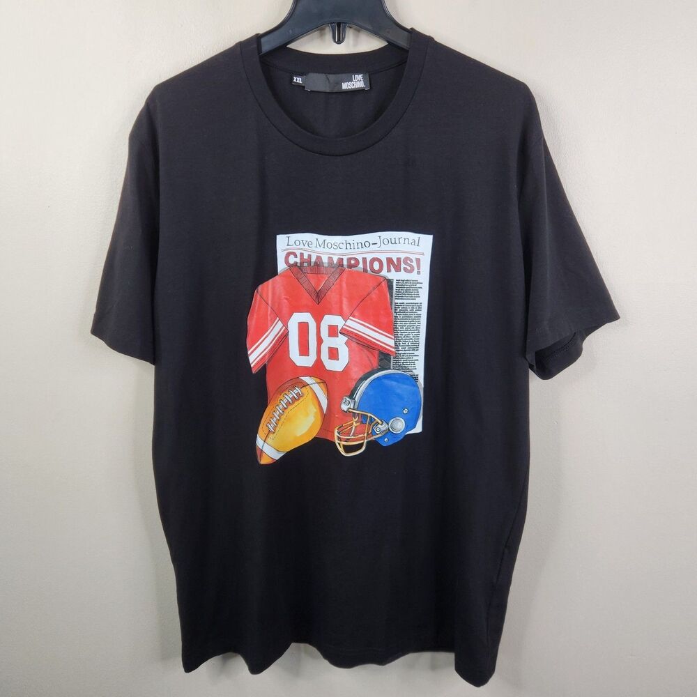 Love Moschino Mens Short Sleeve NFL Champions Journal SS Crew Neck Tee XXL